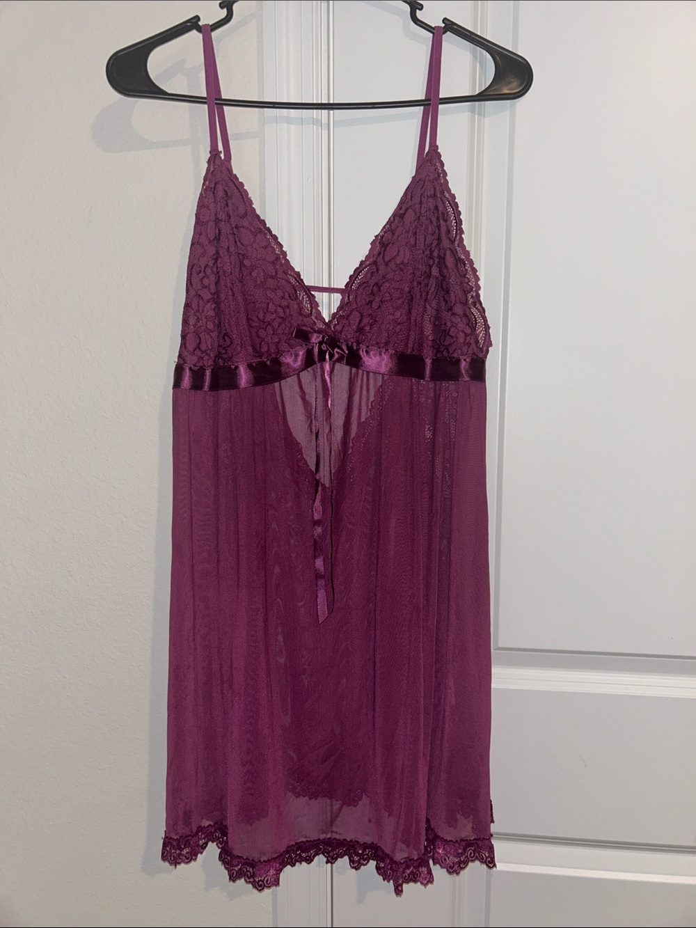 Sheer Lace Babydoll Chemise Sexy Purple Lingerie Slip Nightgown